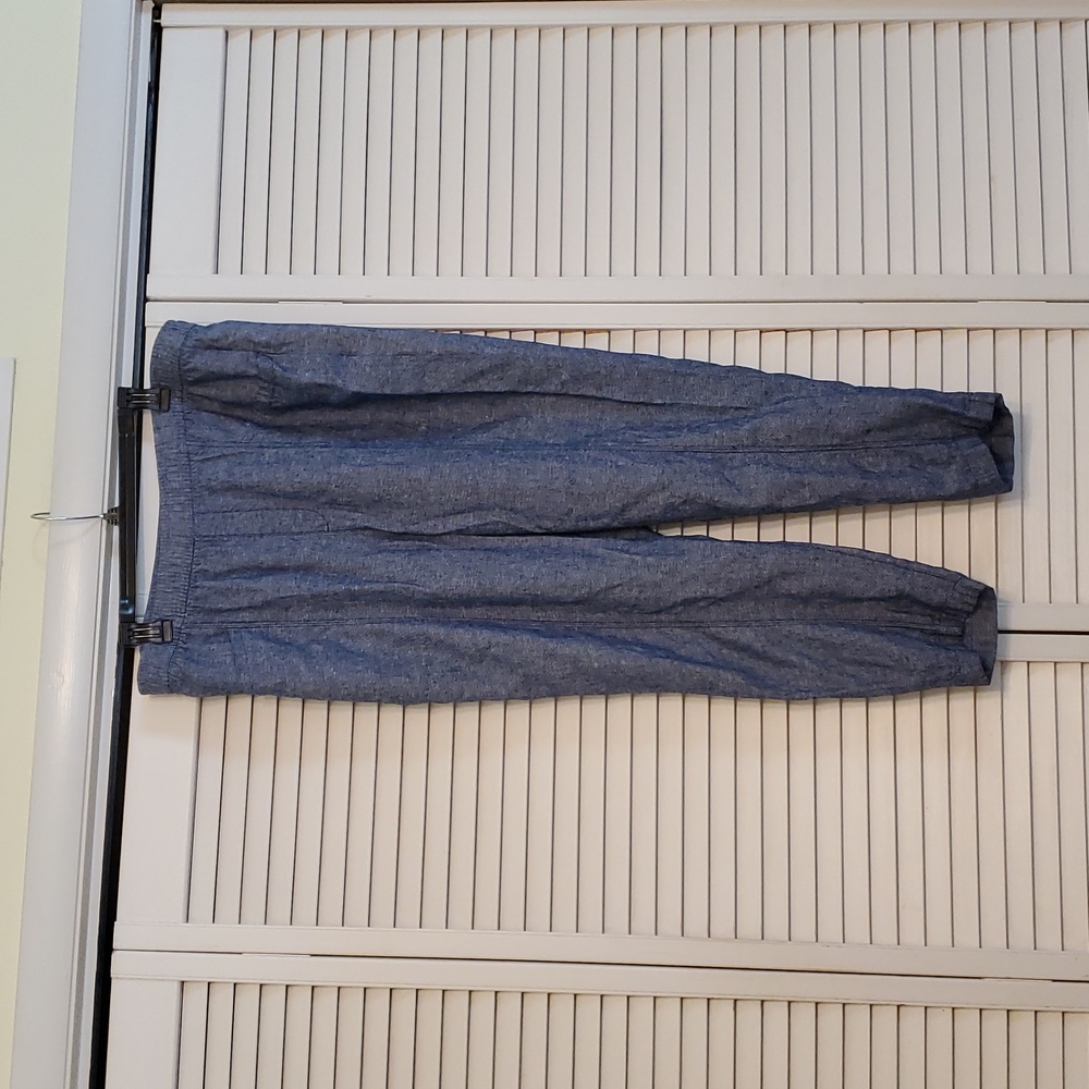Old Navy Blue Linen Blend Coastal Pants Crops with Pockets, Size Large